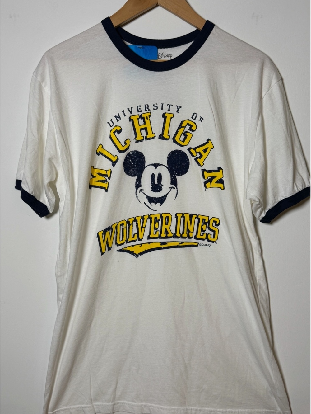 Disney Michigan Wolverines Mickey ringer T shirt white navy men’s large NWT